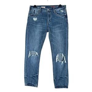 Anthropologie Pilcro Heritage Boyfriend Jeans Sz 24P Crop Distressed Blue Denim